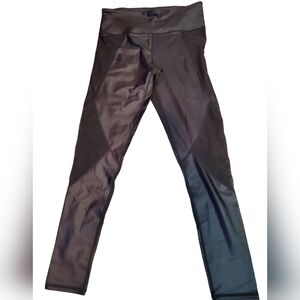 MONO B Shiny Black Pleather Looking Leggings With Mesh Panels